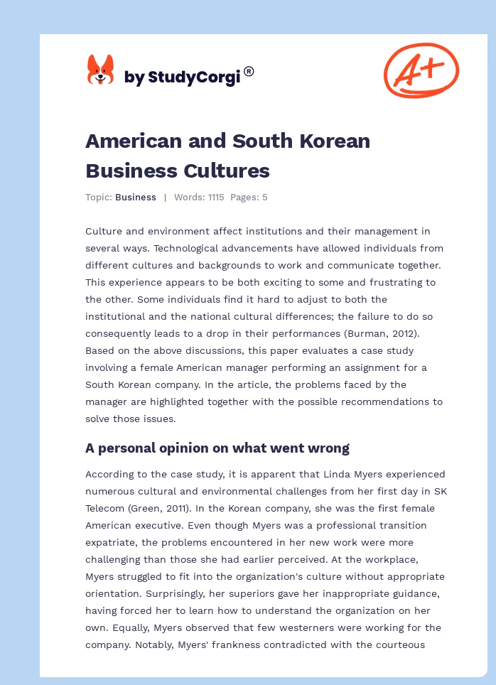 American and South Korean Business Cultures. Page 1