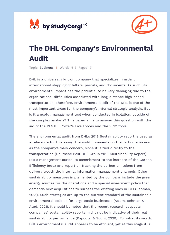 The DHL Company's Environmental Audit. Page 1