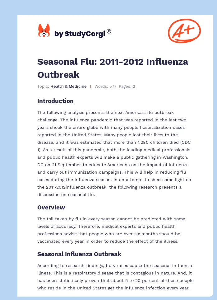 Seasonal Flu: 2011-2012 Influenza Outbreak. Page 1