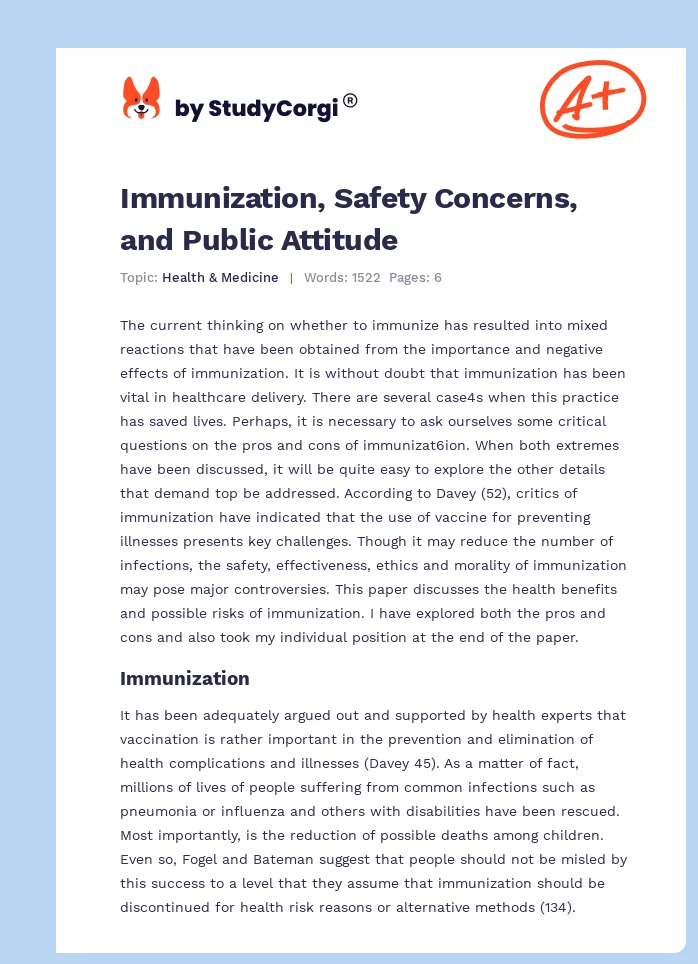 Immunization, Safety Concerns, and Public Attitude. Page 1