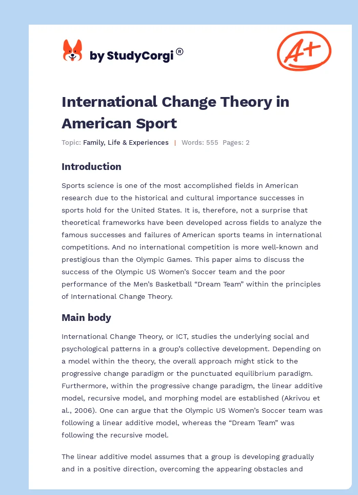 International Change Theory in American Sport. Page 1