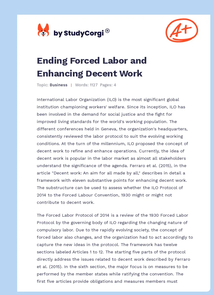 Ending Forced Labor and Enhancing Decent Work. Page 1
