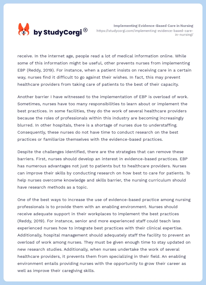 Implementing Evidence-Based Care in Nursing. Page 2