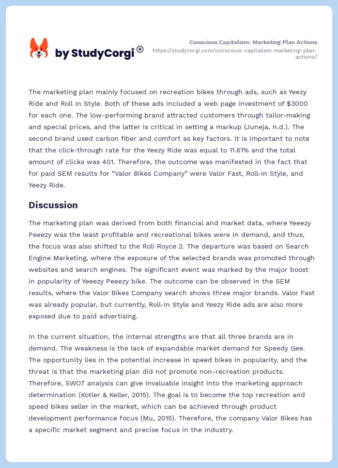 Conscious Capitalism: Marketing Plan Actions. Page 2