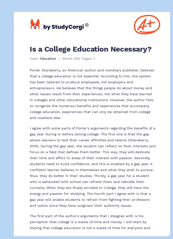 Is a College Education Necessary?. Page 1