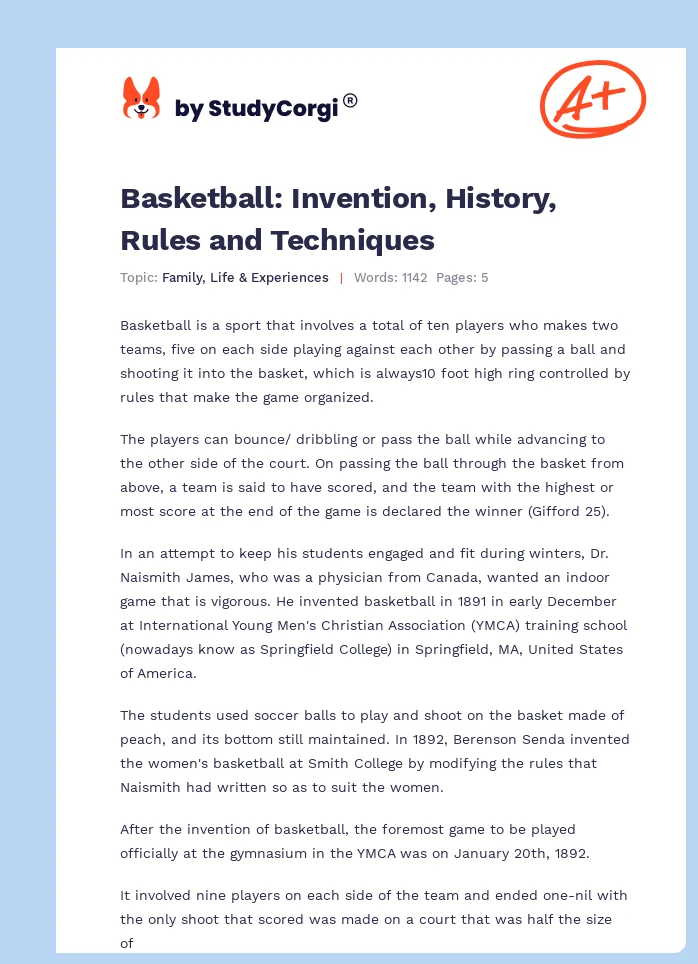 Basketball: Invention, History, Rules and Techniques. Page 1