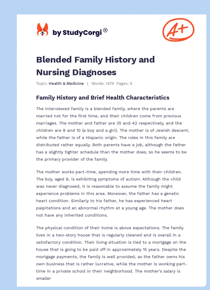 Blended Family History and Nursing Diagnoses. Page 1