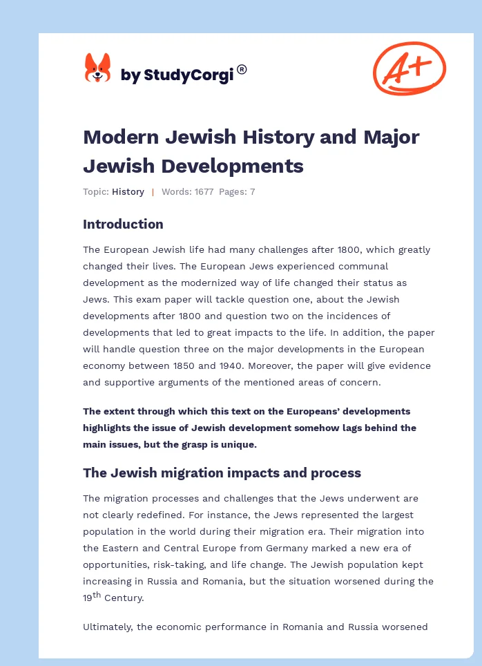 Modern Jewish History and Major Jewish Developments. Page 1