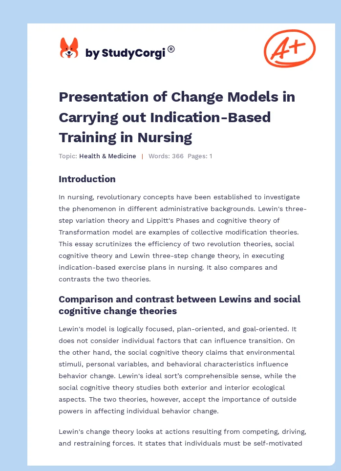 Presentation of Change Models in Carrying out Indication-Based Training in Nursing. Page 1
