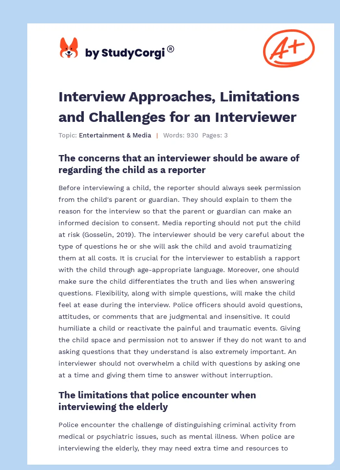 Interview Approaches, Limitations and Challenges for an Interviewer. Page 1