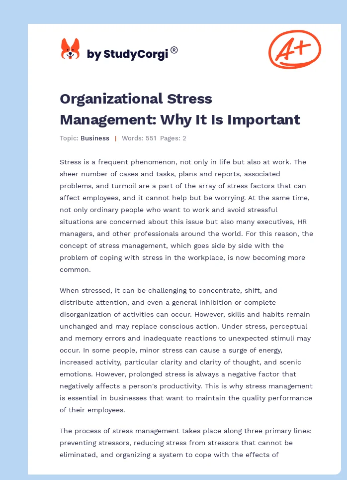 Organizational Stress Management: Why It Is Important. Page 1