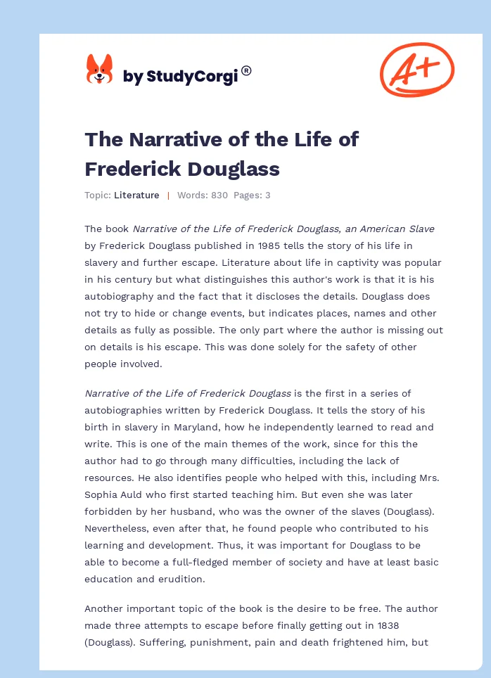 The Narrative of the Life of Frederick Douglass. Page 1