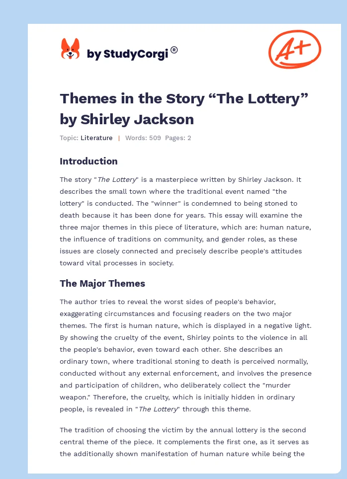Themes in the Story “The Lottery” by Shirley Jackson. Page 1