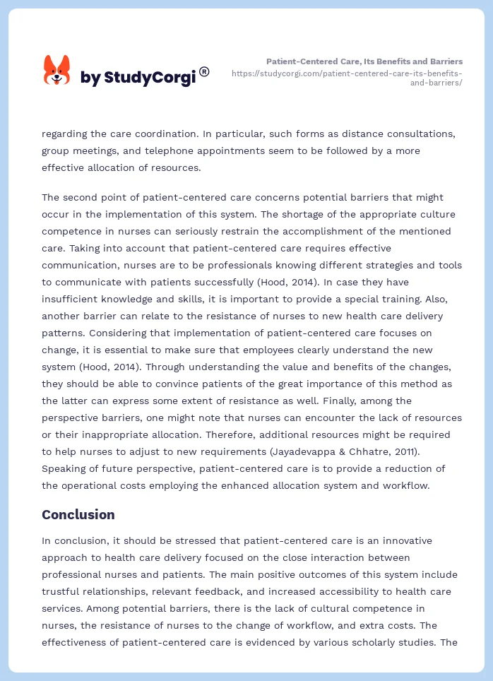 Patient-Centered Care, Its Benefits and Barriers. Page 2