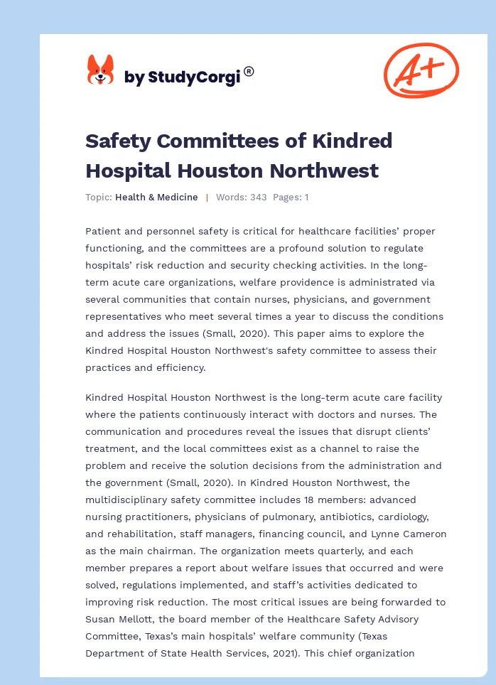Safety Committees of Kindred Hospital Houston Northwest. Page 1