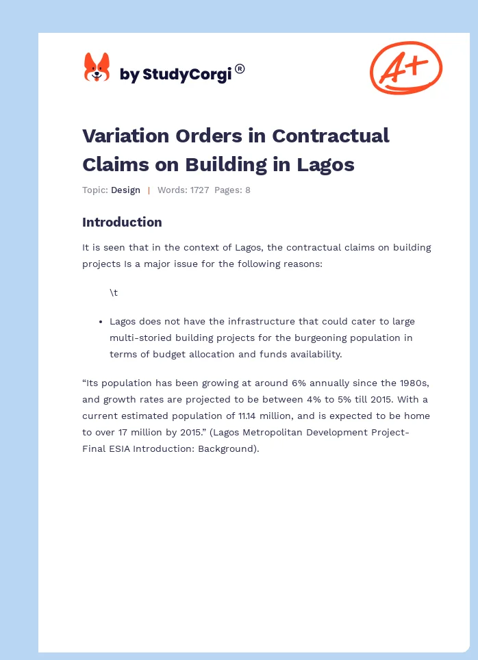 Variation Orders in Contractual Claims on Building in Lagos. Page 1