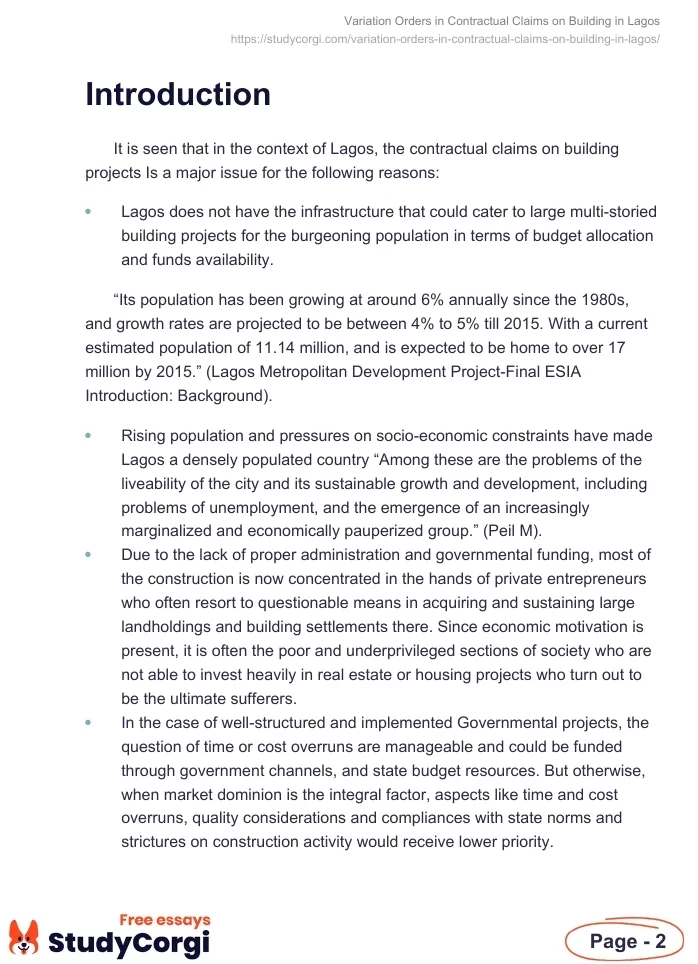 Variation Orders in Contractual Claims on Building in Lagos. Page 2