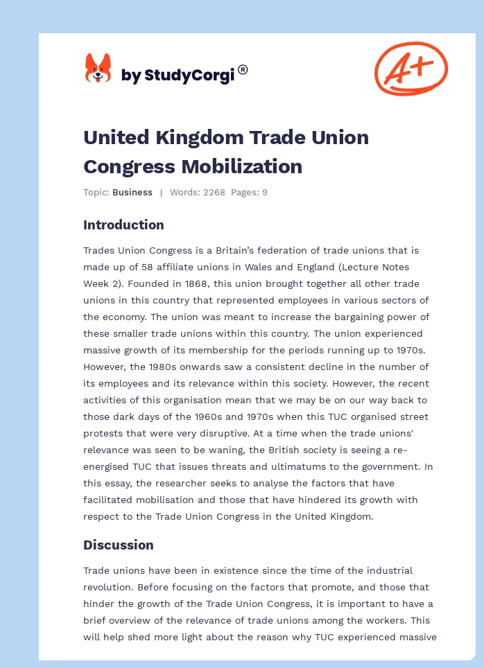 United Kingdom Trade Union Congress Mobilization. Page 1