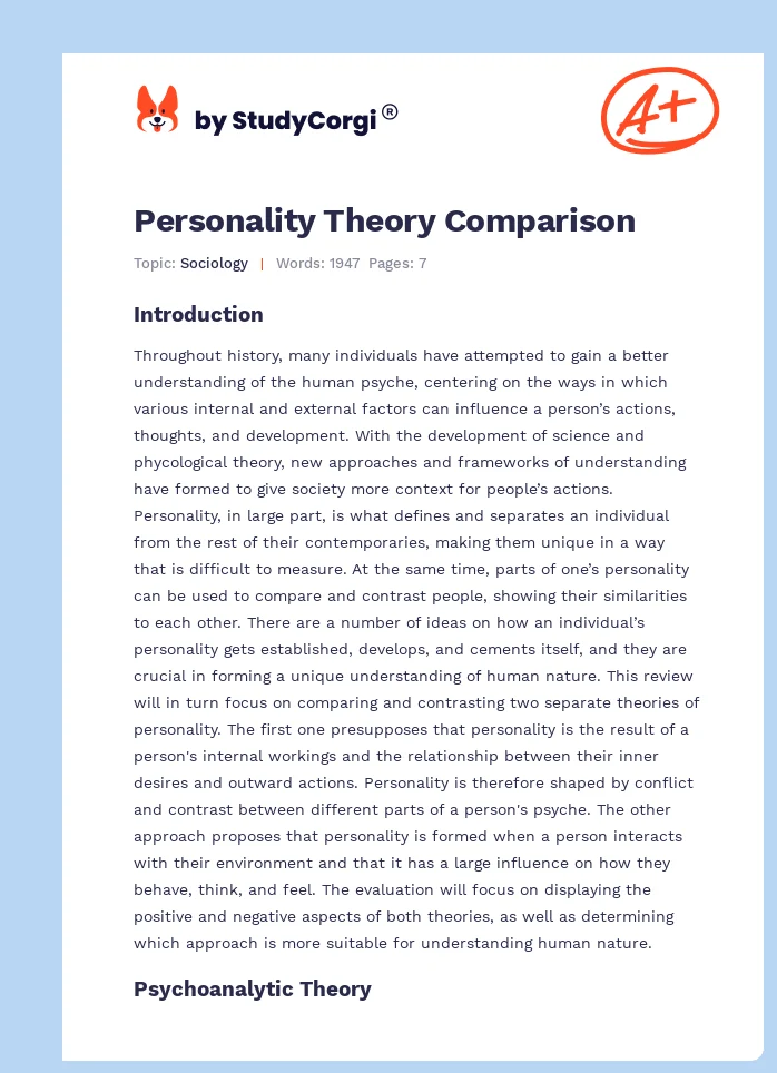Personality Theory Comparison. Page 1