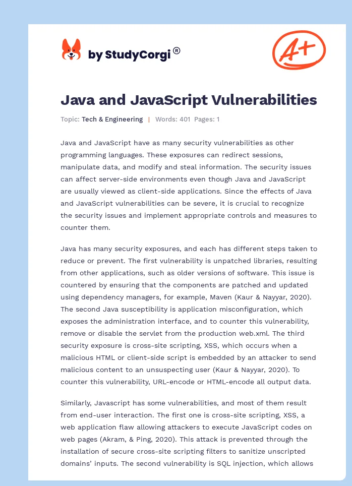 Java and JavaScript Vulnerabilities. Page 1
