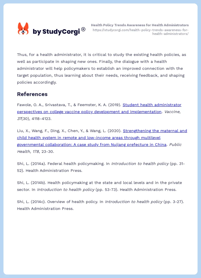Health Policy Trends Awareness for Health Administrators. Page 2