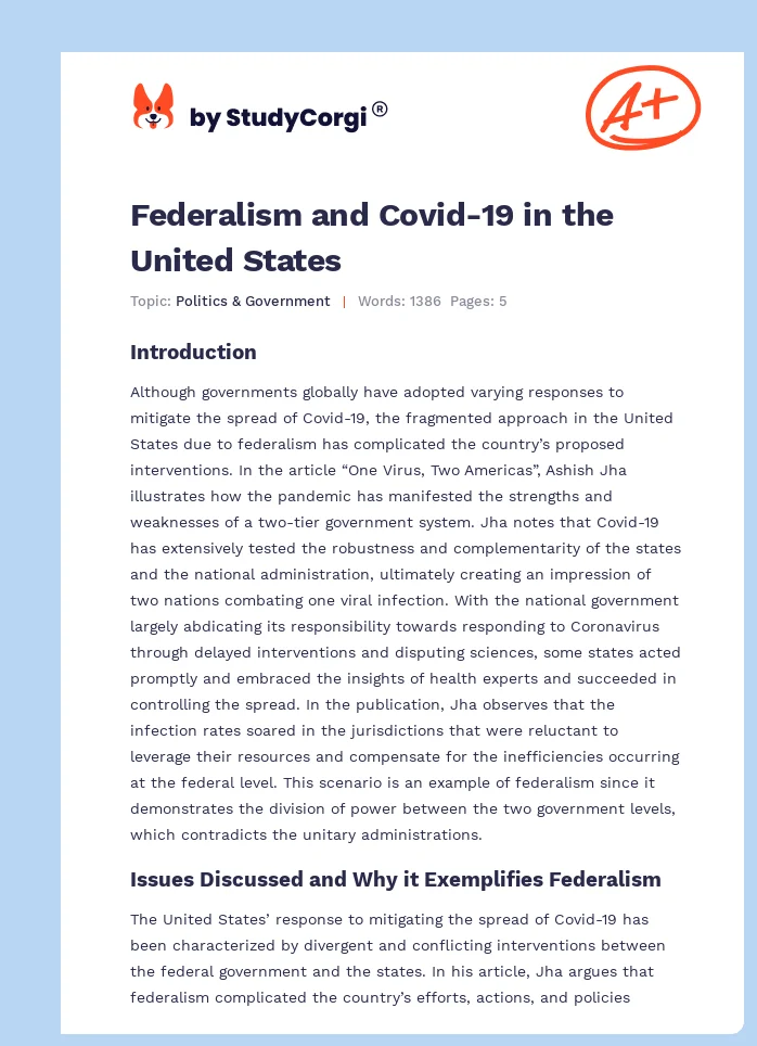 Federalism and Covid-19 in the United States. Page 1