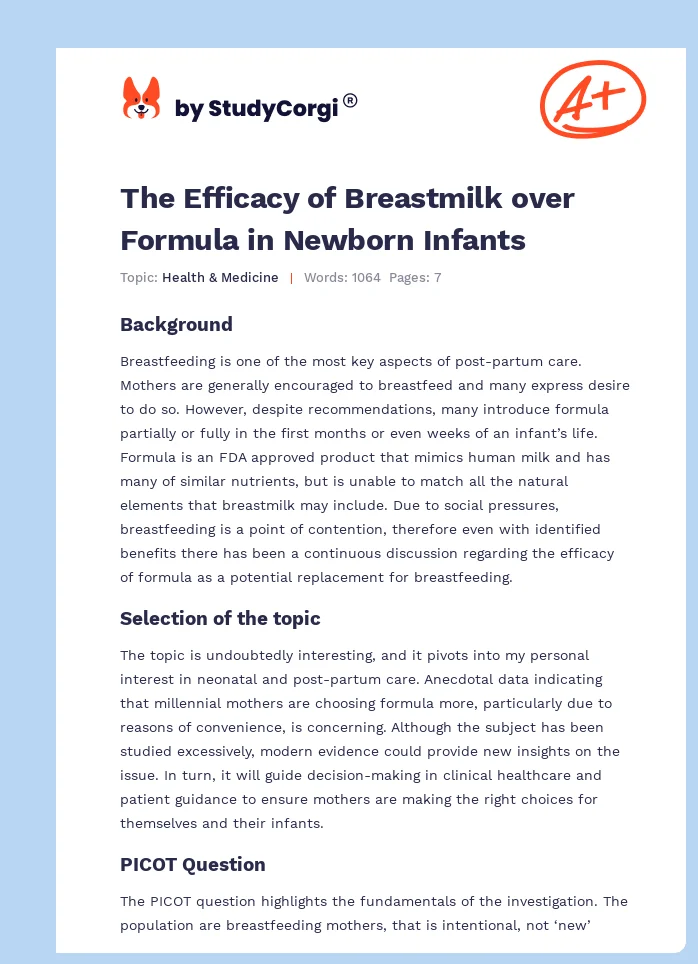 The Efficacy of Breastmilk over Formula in Newborn Infants. Page 1