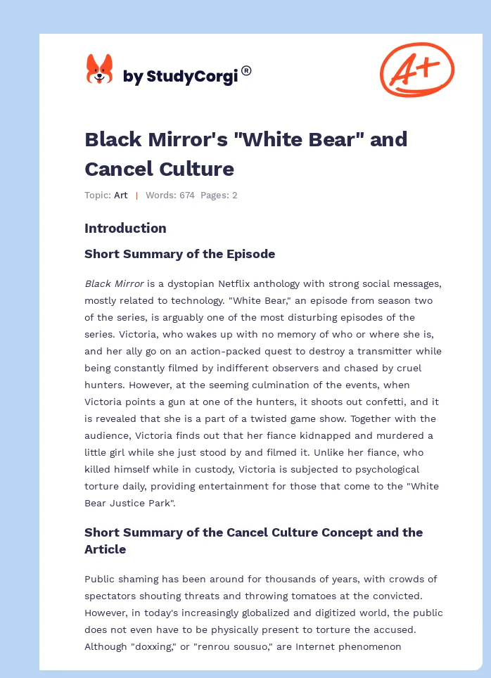 Black Mirror's "White Bear" and Cancel Culture. Page 1