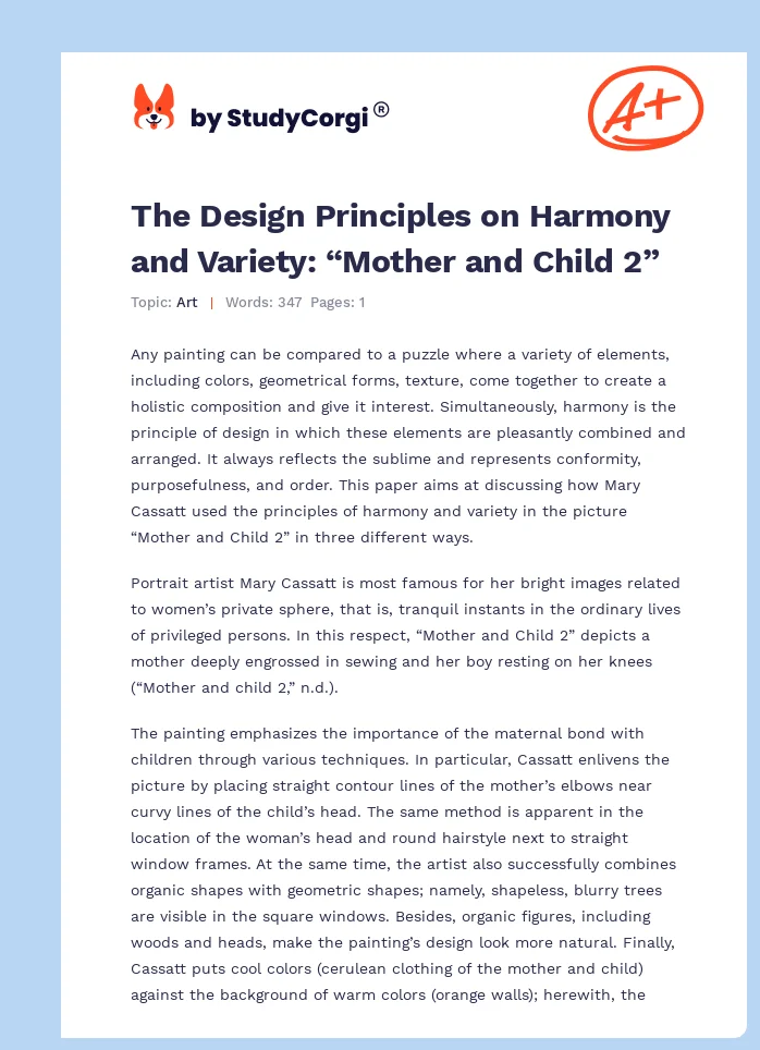 The Design Principles on Harmony and Variety: “Mother and Child 2”. Page 1