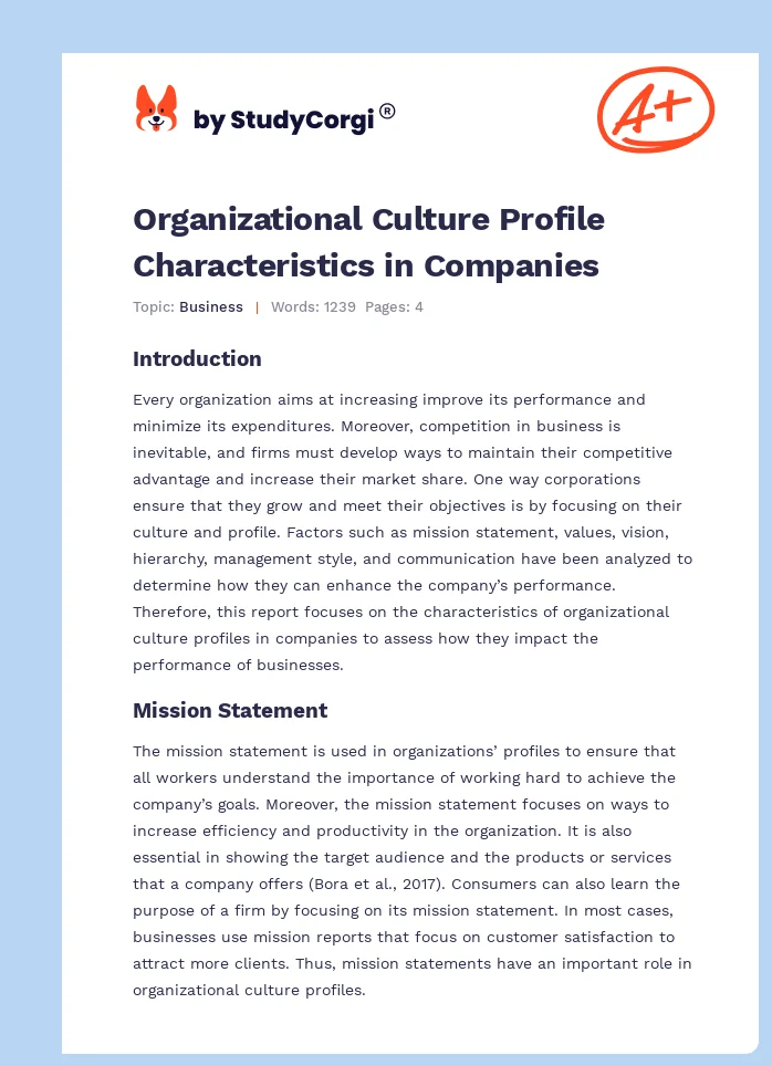 Organizational Culture Profile Characteristics in Companies. Page 1
