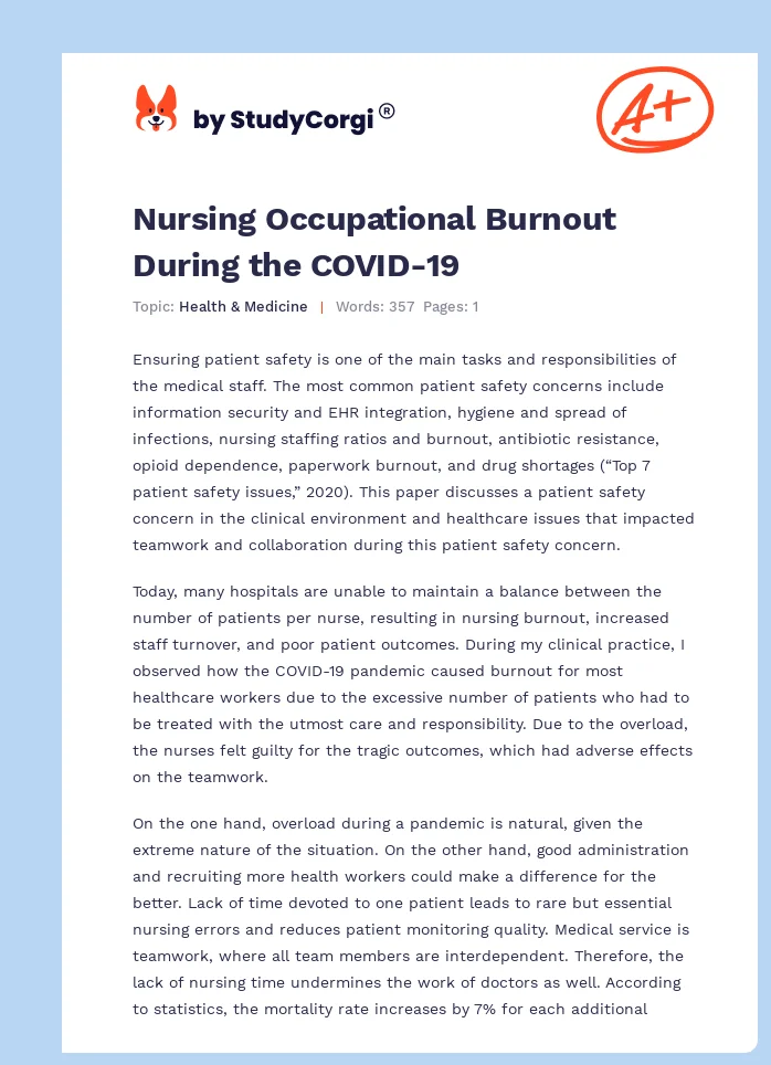 Nursing Occupational Burnout During the COVID-19. Page 1