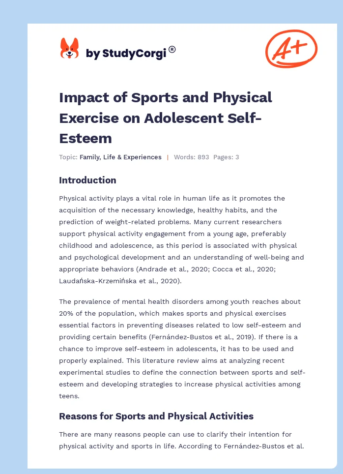 Impact of Sports and Physical Exercise on Adolescent Self-Esteem. Page 1