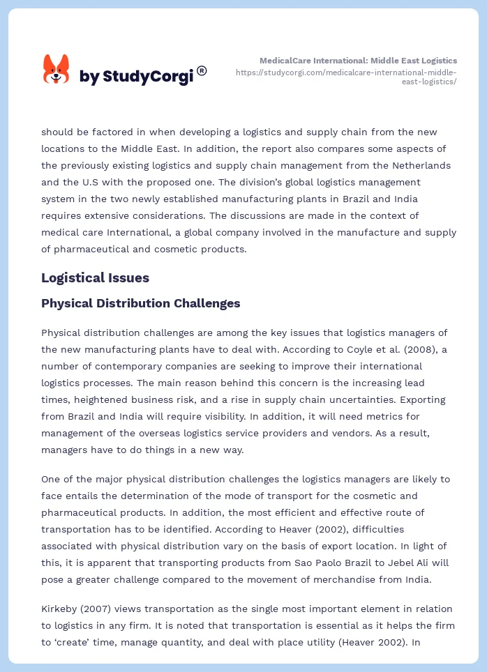 MedicalCare International: Middle East Logistics. Page 2