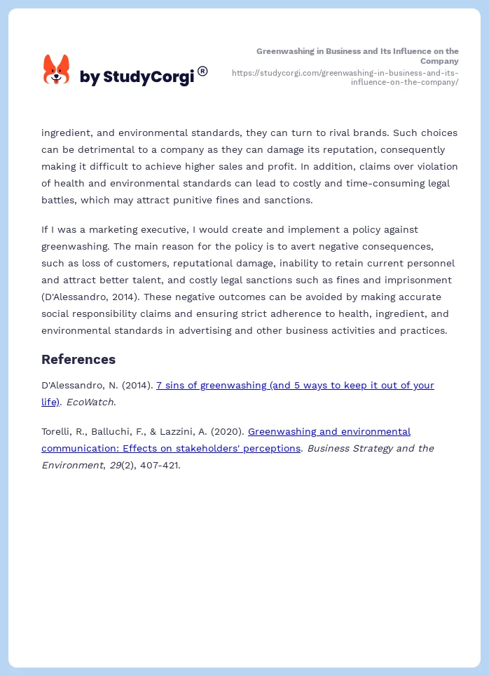 Greenwashing in Business and Its Influence on the Company. Page 2