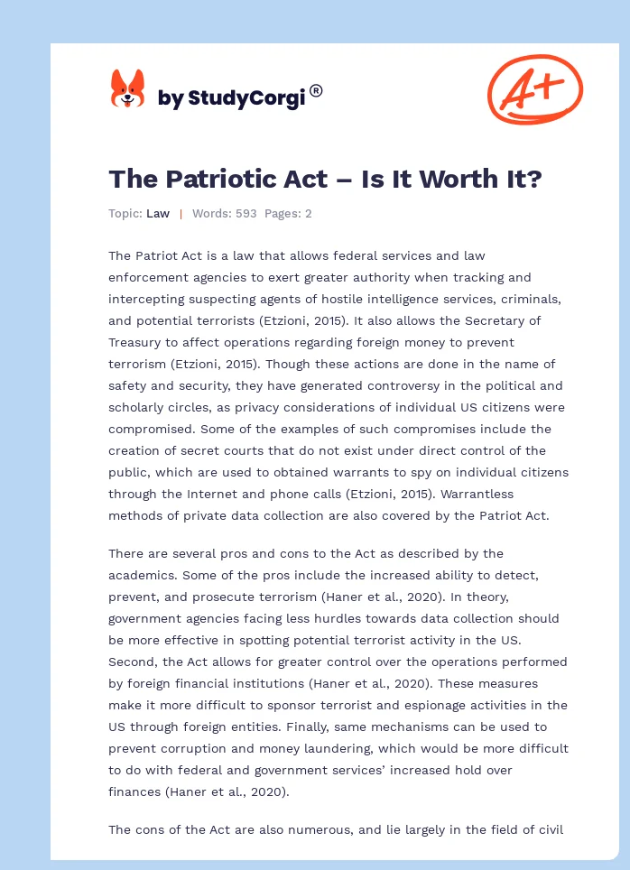 The Patriotic Act – Is It Worth It?. Page 1
