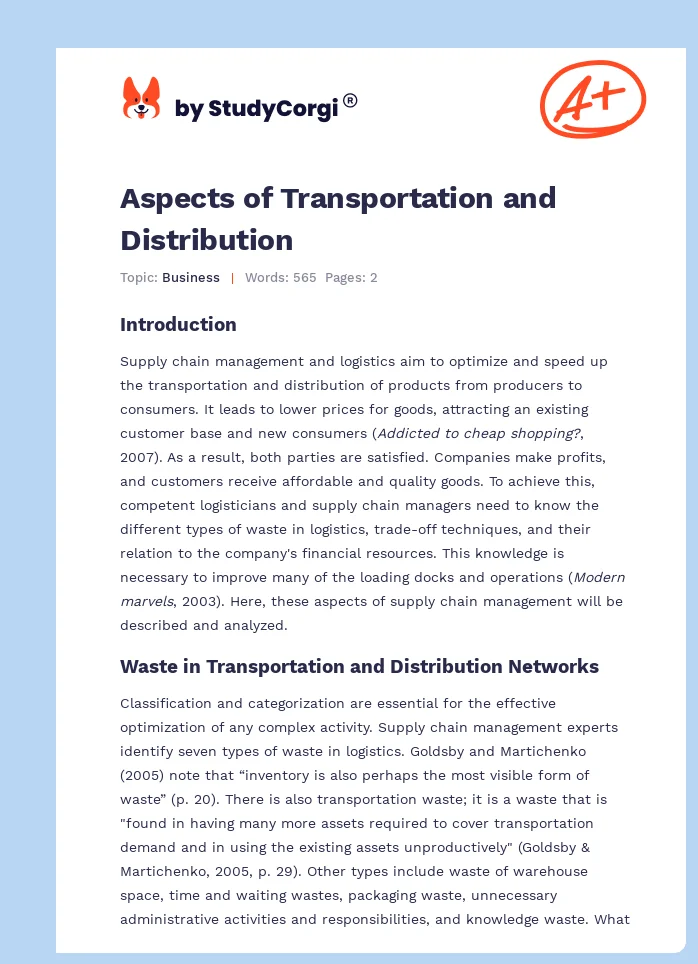 Aspects of Transportation and Distribution. Page 1