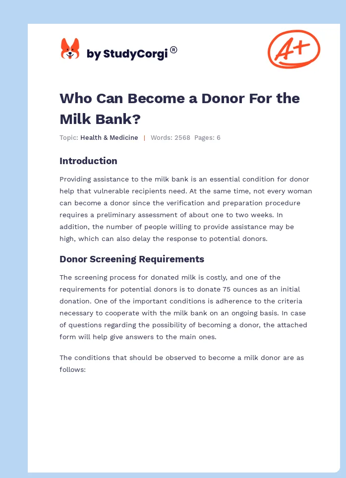 Who Can Become a Donor For the Milk Bank?. Page 1