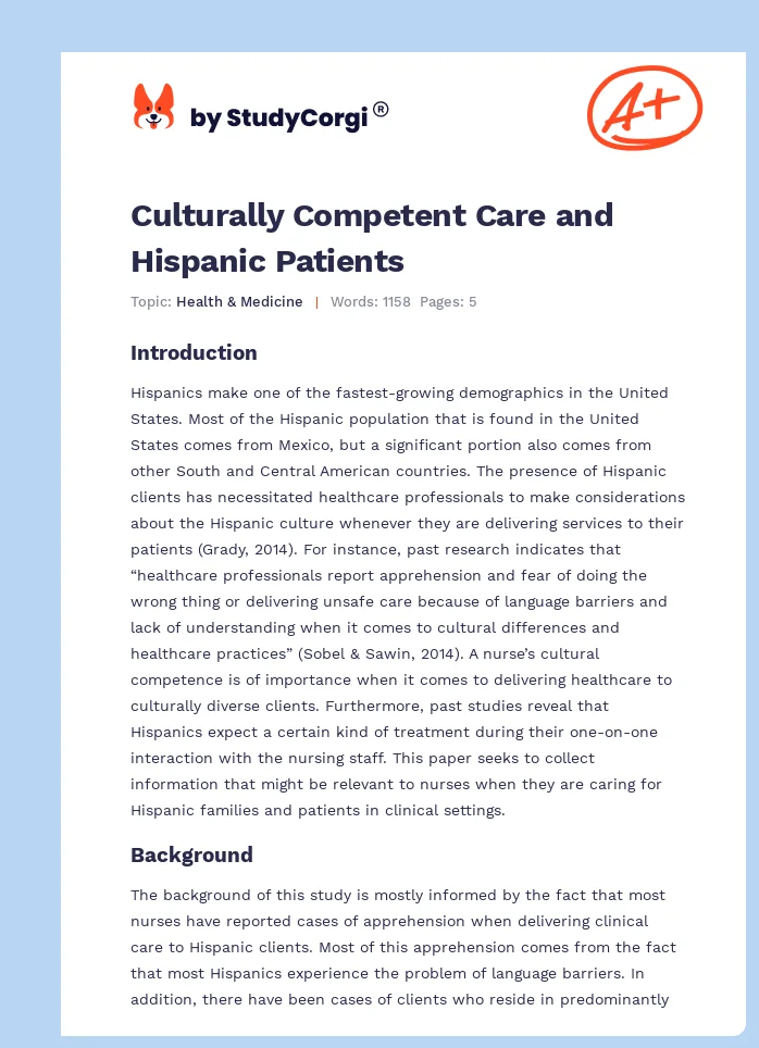 Culturally Competent Care and Hispanic Patients. Page 1