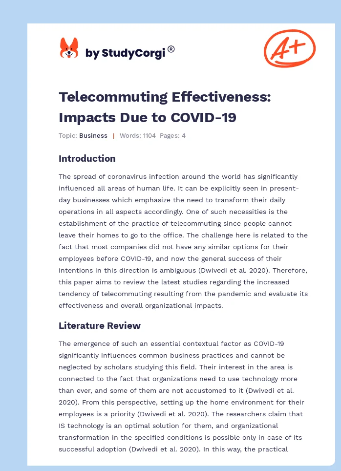 Telecommuting Effectiveness: Impacts Due to COVID-19. Page 1