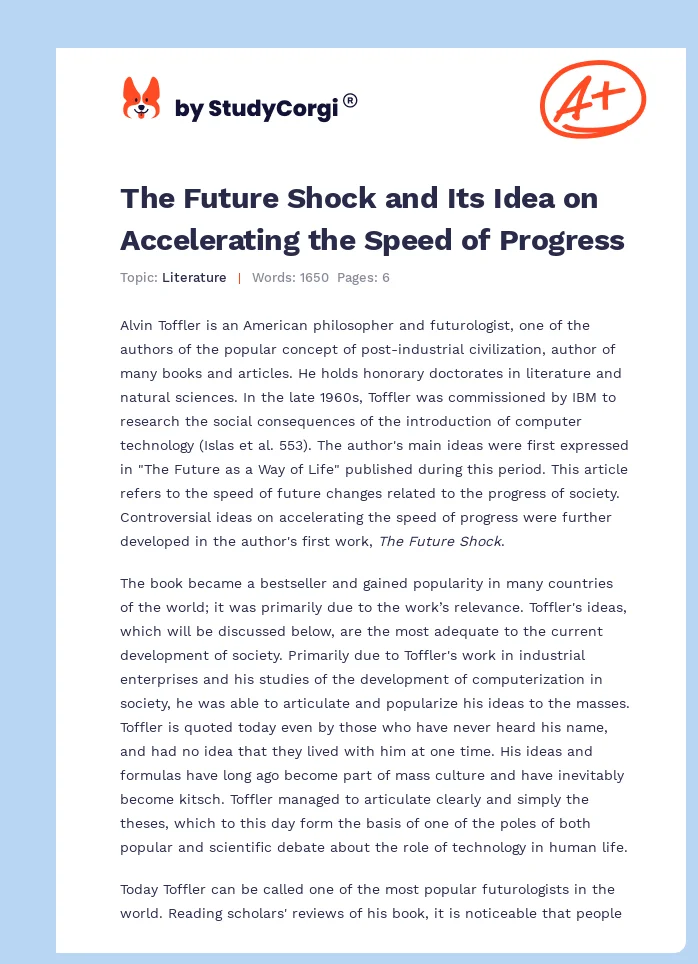 The Future Shock and Its Idea on Accelerating the Speed of Progress. Page 1