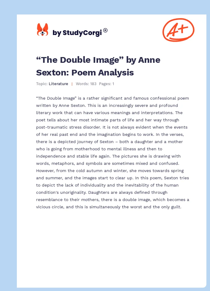 “The Double Image” by Anne Sexton: Poem Analysis. Page 1