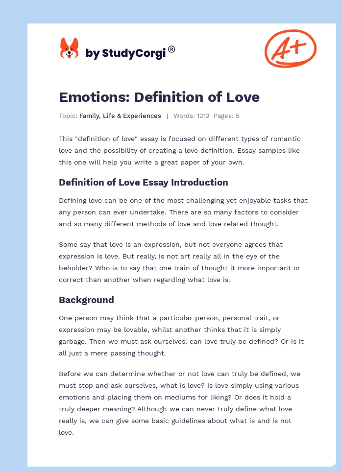 definition of love essay