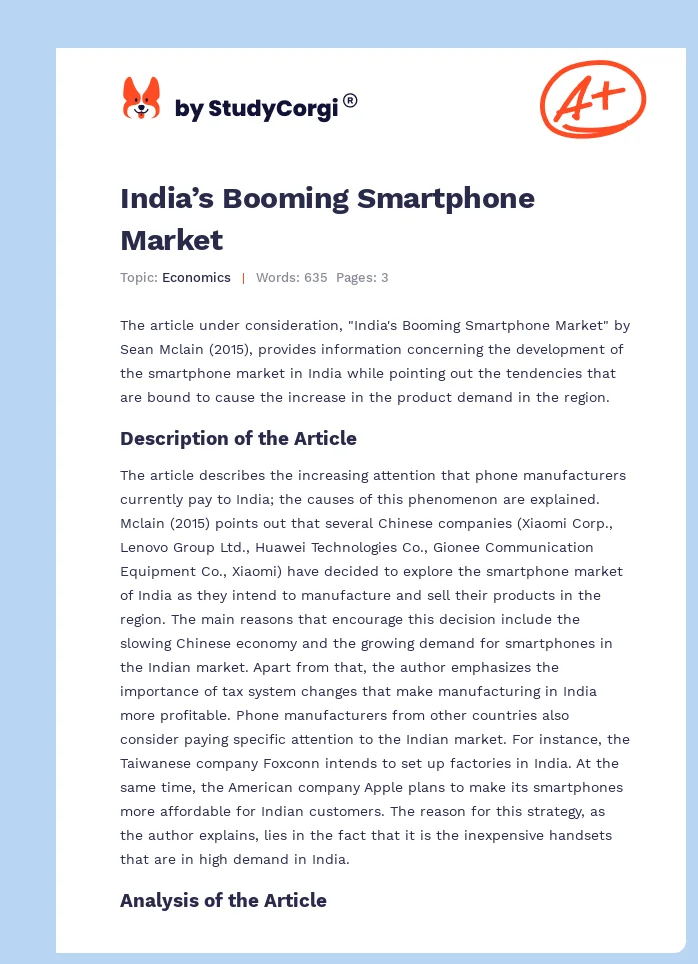 India’s Booming Smartphone Market. Page 1