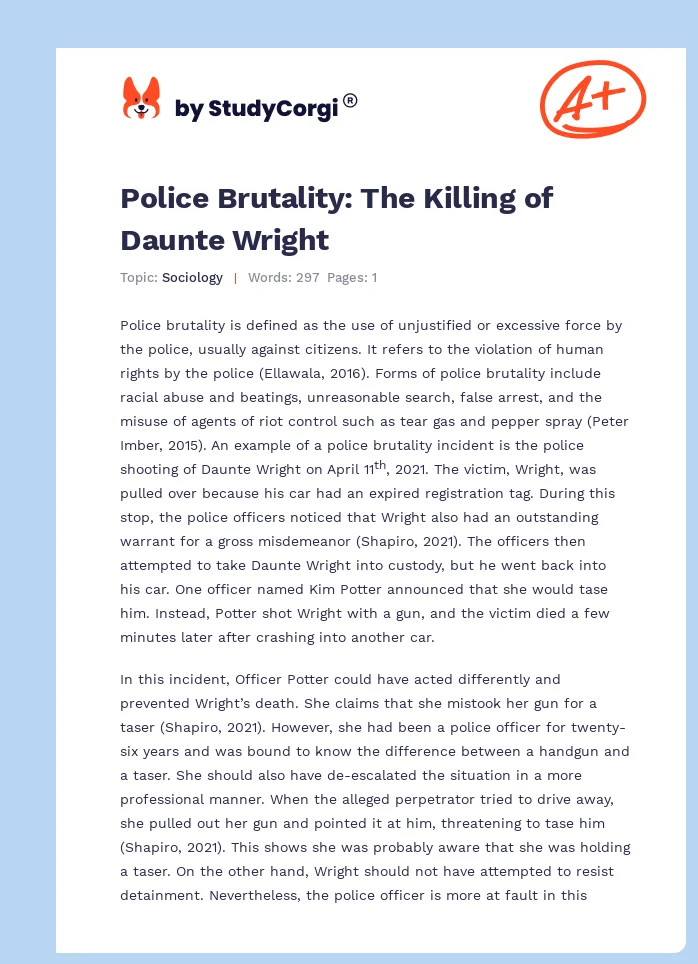 Police Brutality: The Killing of Daunte Wright. Page 1