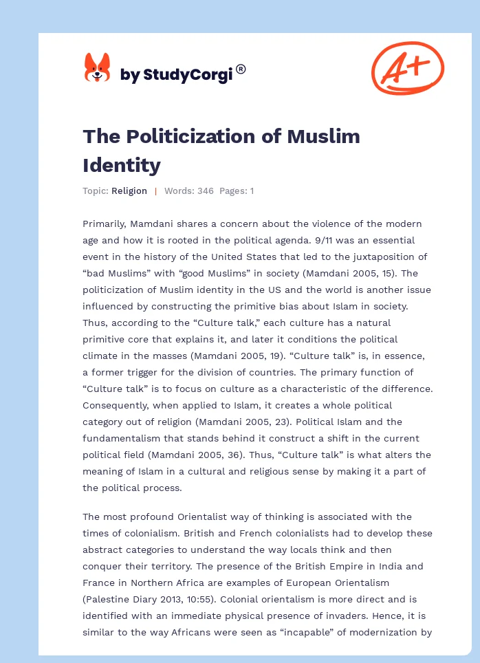 The Politicization of Muslim Identity. Page 1