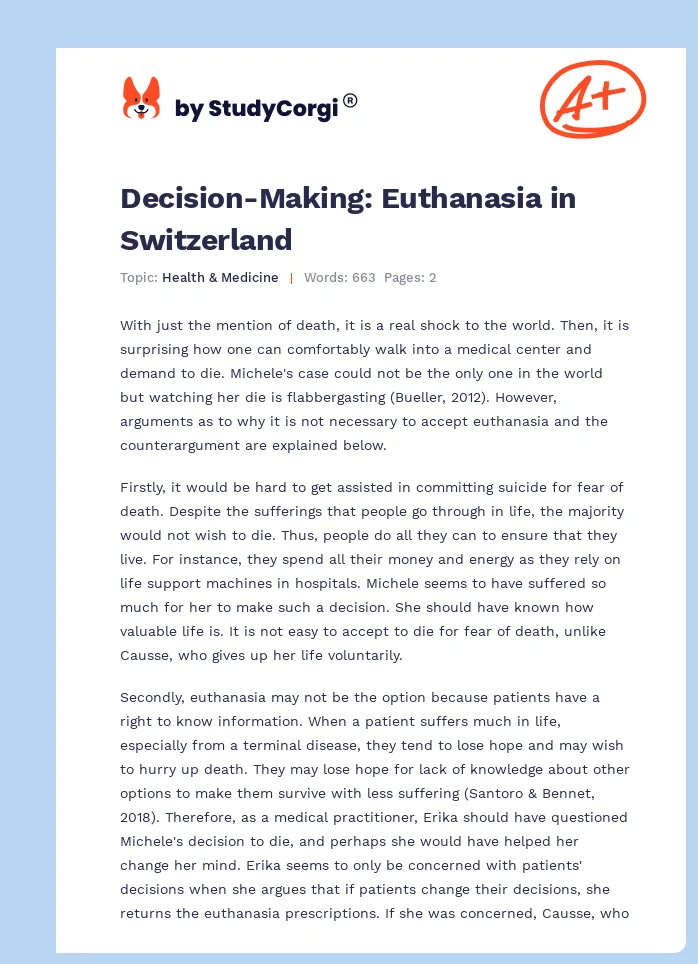 Decision-Making: Euthanasia in Switzerland. Page 1