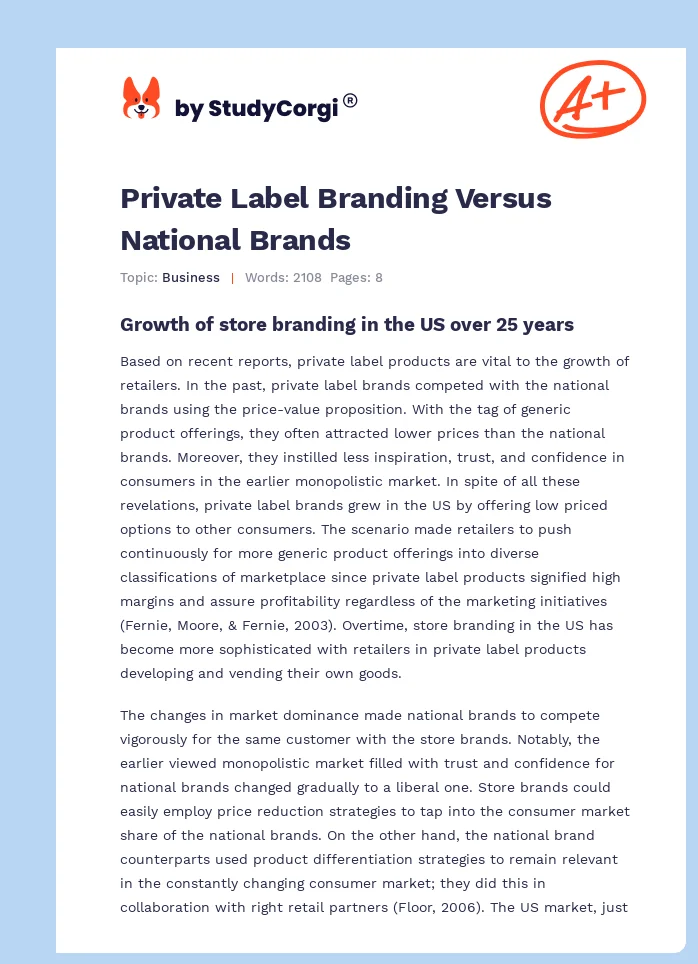Private Label Branding Versus National Brands. Page 1
