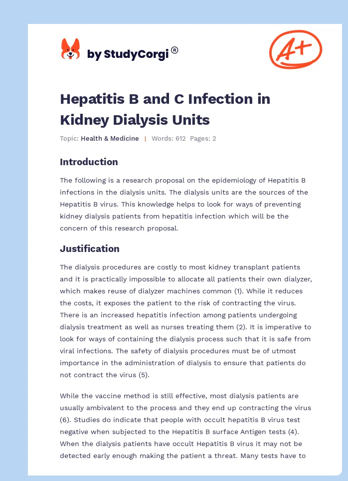 Hepatitis B and C Infection in Kidney Dialysis Units. Page 1