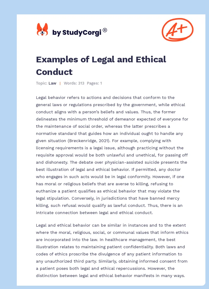 Examples of Legal and Ethical Conduct. Page 1