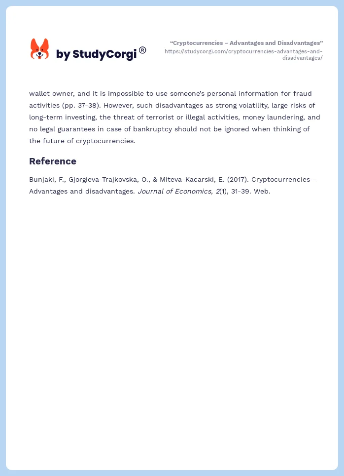 “Cryptocurrencies – Advantages and Disadvantages”. Page 2